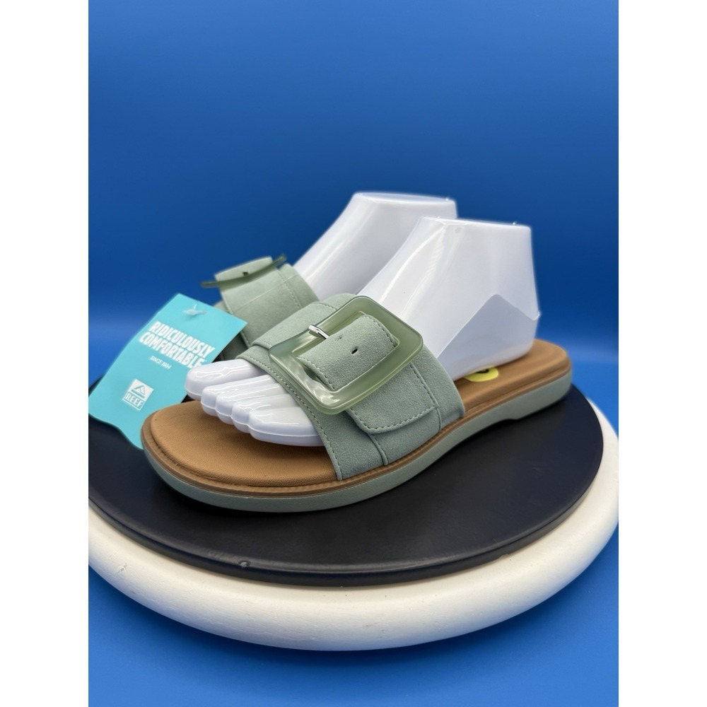 Reef Sunny Emma Womens Size 10 Frosty Green Buckle Slip On Slide Sandals CJ6696